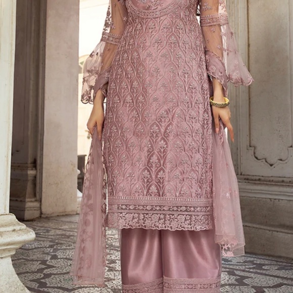 Mauve Purple Embroidery Pakistani Pant Style Suit - Picture 2 of 3